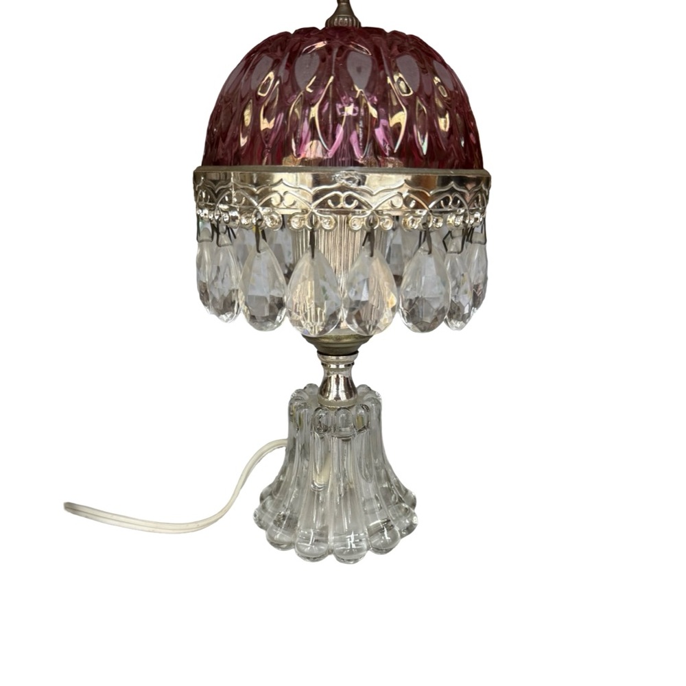 Vintage Michelotti Crystal Cranberry Pink Boudoir Lamp 9.5" - Picture 3 of 8